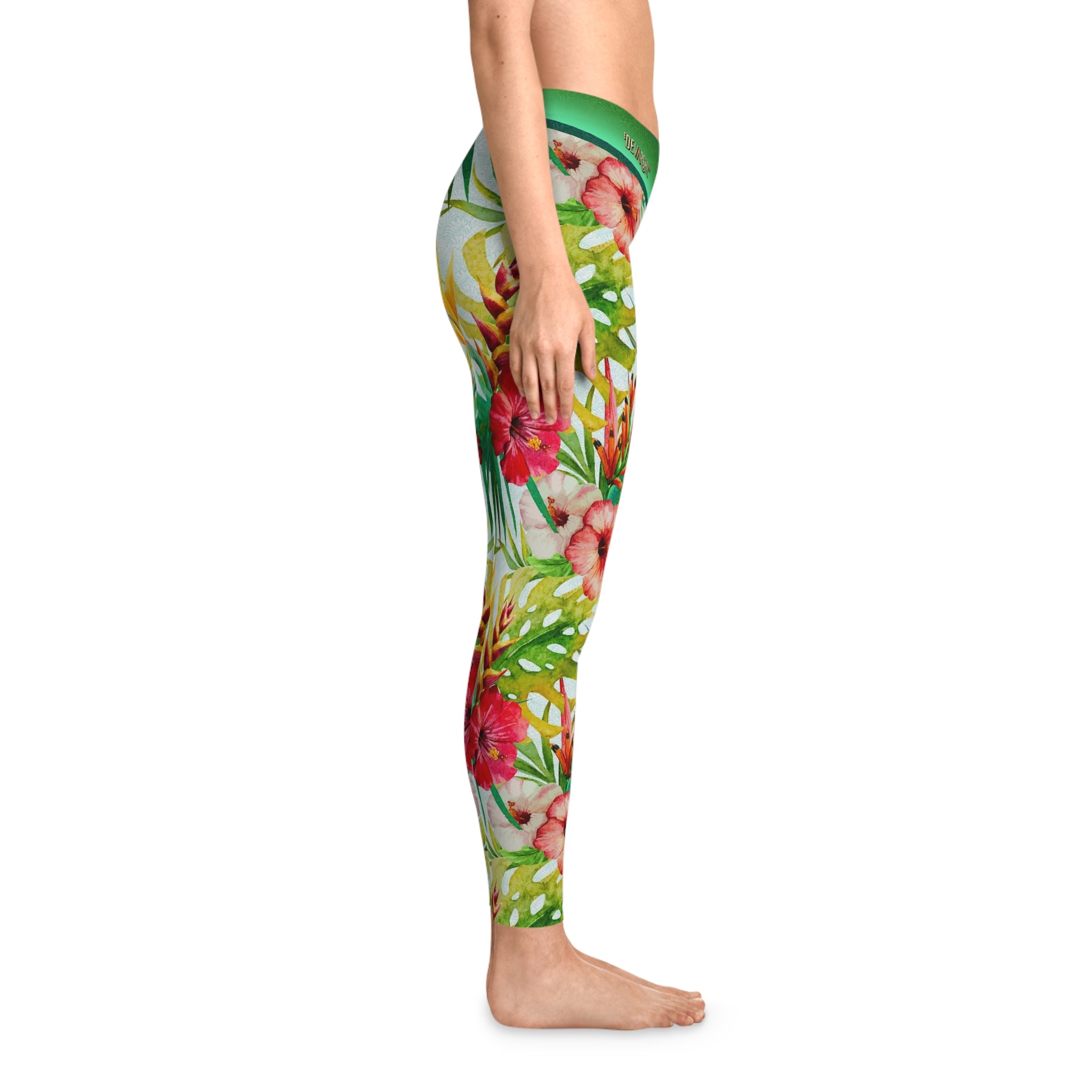 Floral Print Leggings Women Spandex Leggings Casual Wear Hibiscus Florals Leggings Best Gift Women Lounge Wear | 100865
