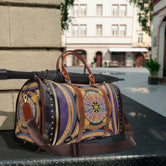 Golden Dome PU Leather Bag, Baroque Luggage, Purple Travel Bag, Faux Leather Luggage, Duffle Bag | 104921B