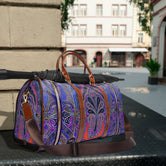 Blue Pashmina Bag, PU Leather Bag, Paisley Print Luggage, Faux Leather Bag, Paisley Travel Bag | D20113B