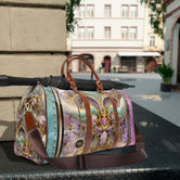 Floral PU leather Bag, Fleur Travel Bag, Faux Leather Luggage, Floral Duffle Bag