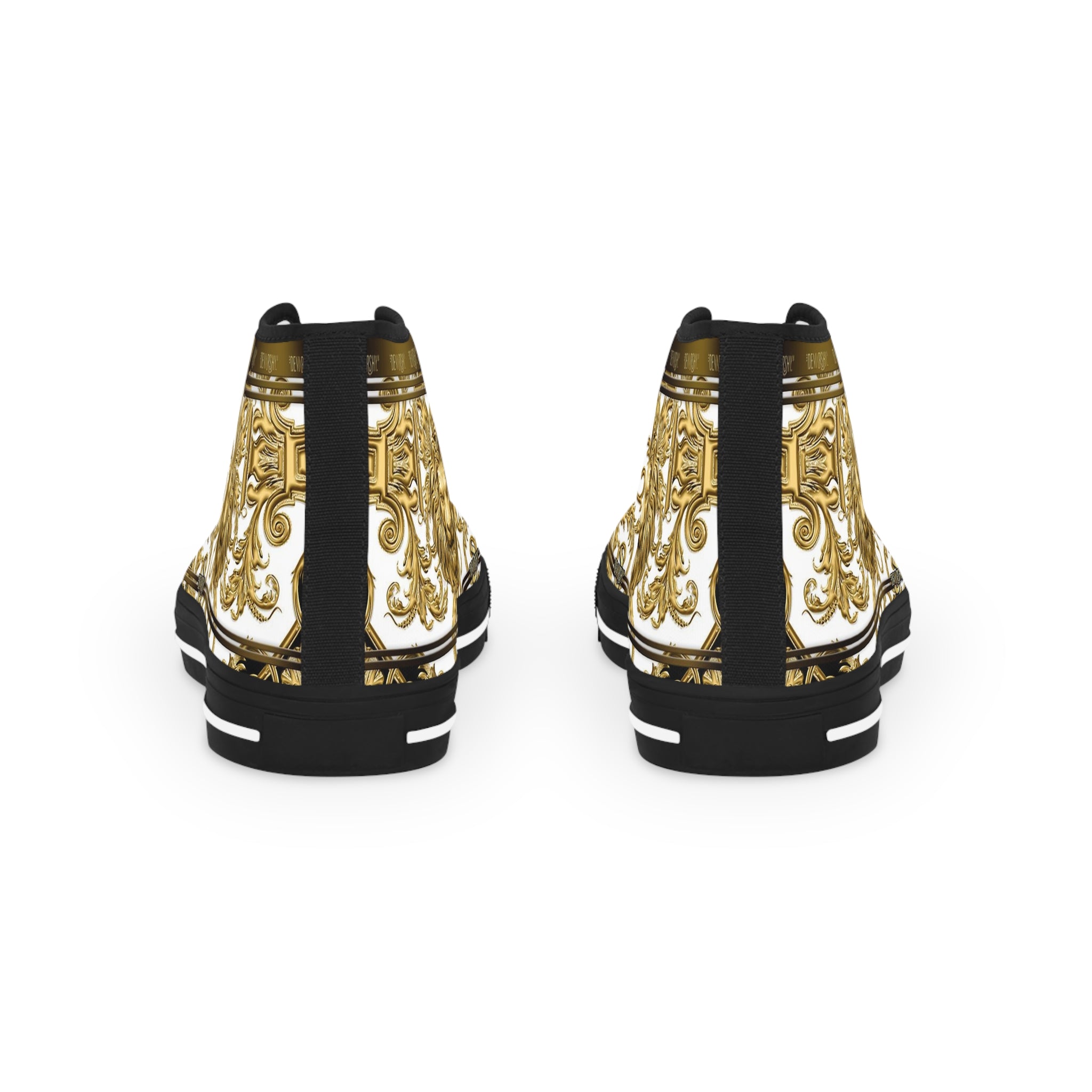 BAROQUE Lion Shoes, Unisex High Top Sneakers, Black & White Canvas Shoes, Golden Lion Sneakers, Unisex Canvas Shoes, Trendy Sneakers - D20142