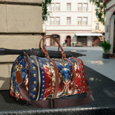 Red And Blue Bag, PU Leather Bag, US Flag Travel Bag, Faux Leather Luggage, Duffle Bag | D20154