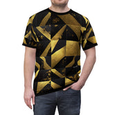 Gold Tiles T-Shirt Unisex All Over Print Tee Black and Gold Unisex T-Shirt Gold Print Tee | X3341