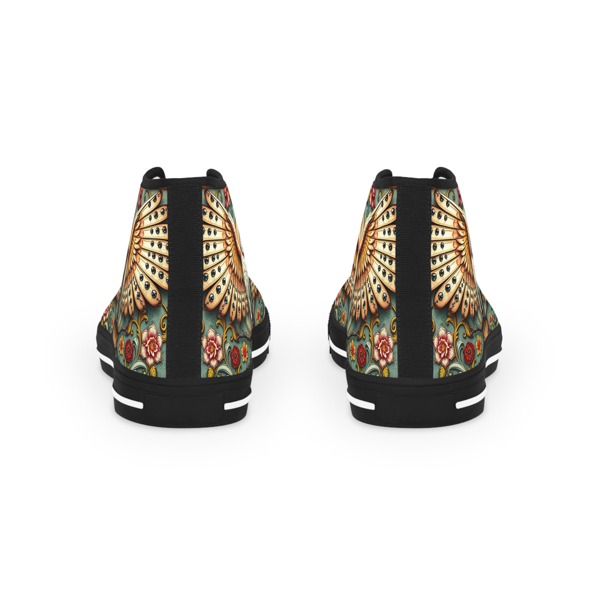 Owl Floral Print Shoes, Unisex High Top Sneakers, Trendy Canvas Shoes, Owl Florals Sneakers, Unisex Shoes | X3496