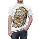 Gold Lion White T-Shirt Unisex All over Print Tee Baroque Lion Unisex T-Shirt | D30001