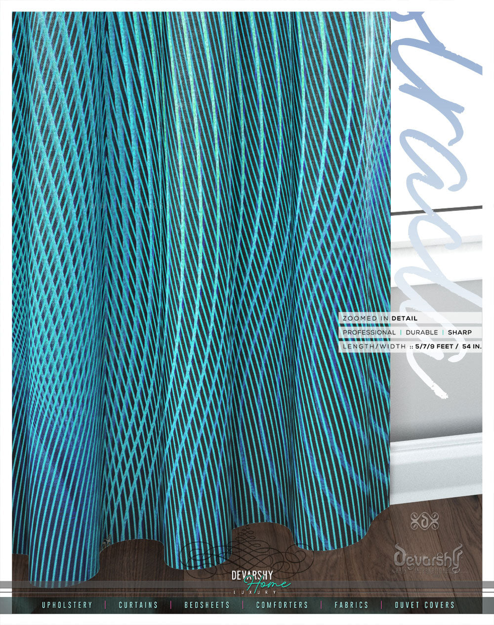 Turquoise Nazca Lines PREMIUM Curtain Panel. Available on 12 Fabrics. Heavy & Sheer. 100047A