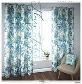 Mistletoes Aqua Florals PREMIUM Curtain Panel. Available on 12 Fabrics. Made to Order. 10009E