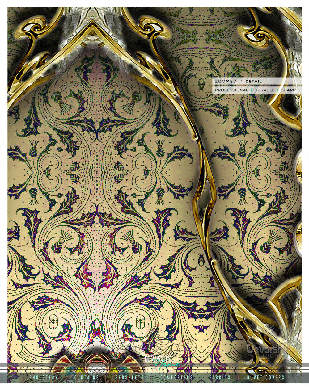 Baroque Ornate Beige Curtain Panel. 12 Fabric Options. Made to Order. Heavy And Sheer. 100158B