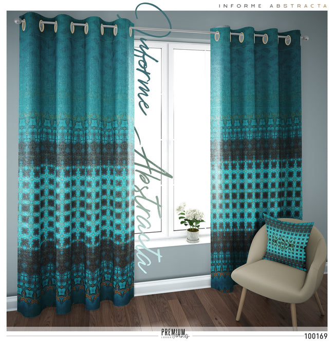 Abstract Turquoise PREMIUM Curtain Panel. Available on 12 Fabrics. Made to Order. 100169