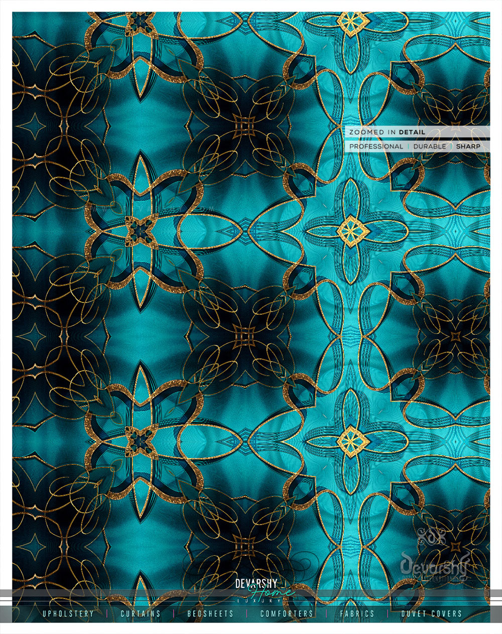 Abstract Turquoise PREMIUM Curtain Panel. Available on 12 Fabrics. Made to Order. 100169