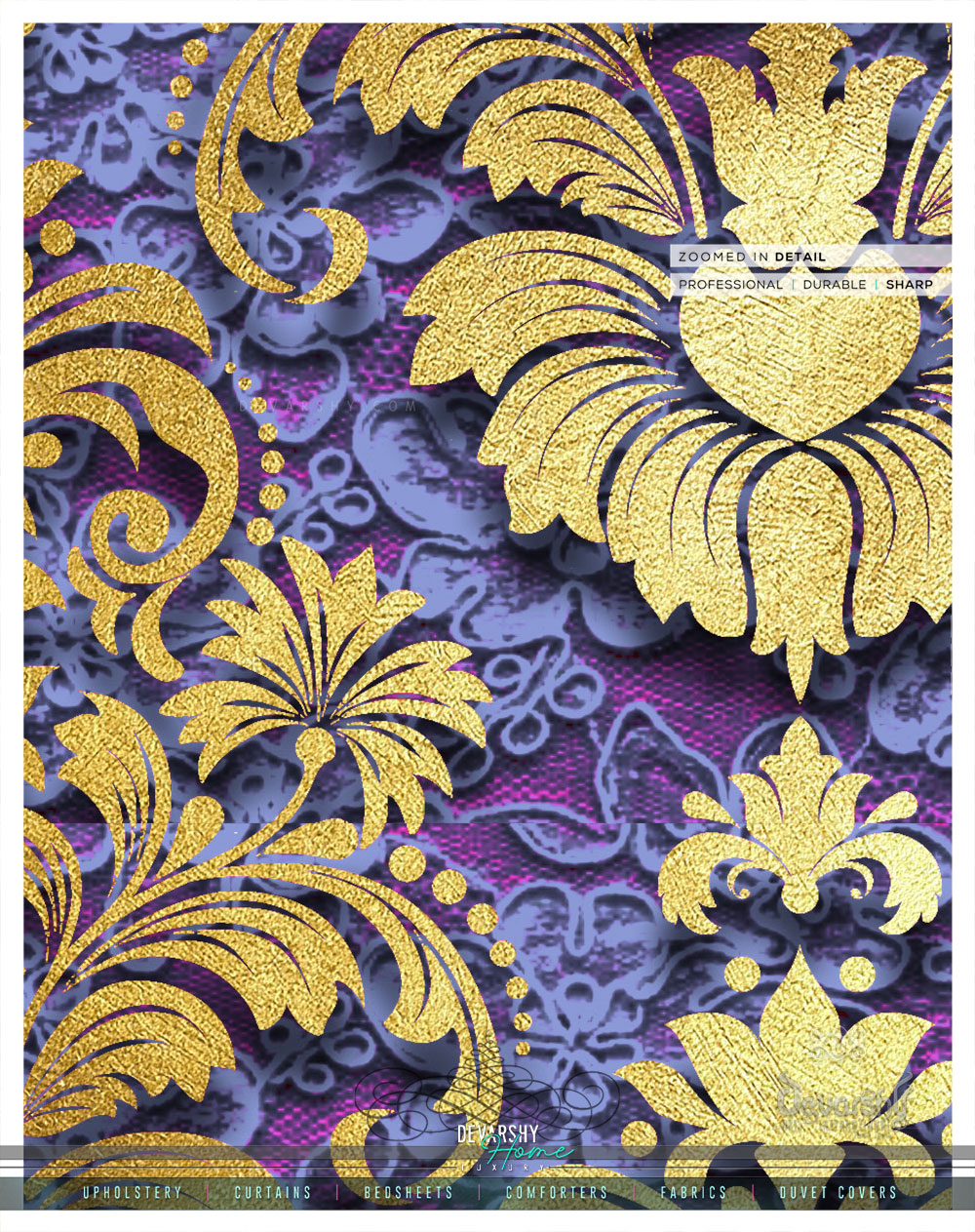 Gold Damask Print PREMIUM Curtain Panel. Available on 12 Fabrics. Made to Order. 100265