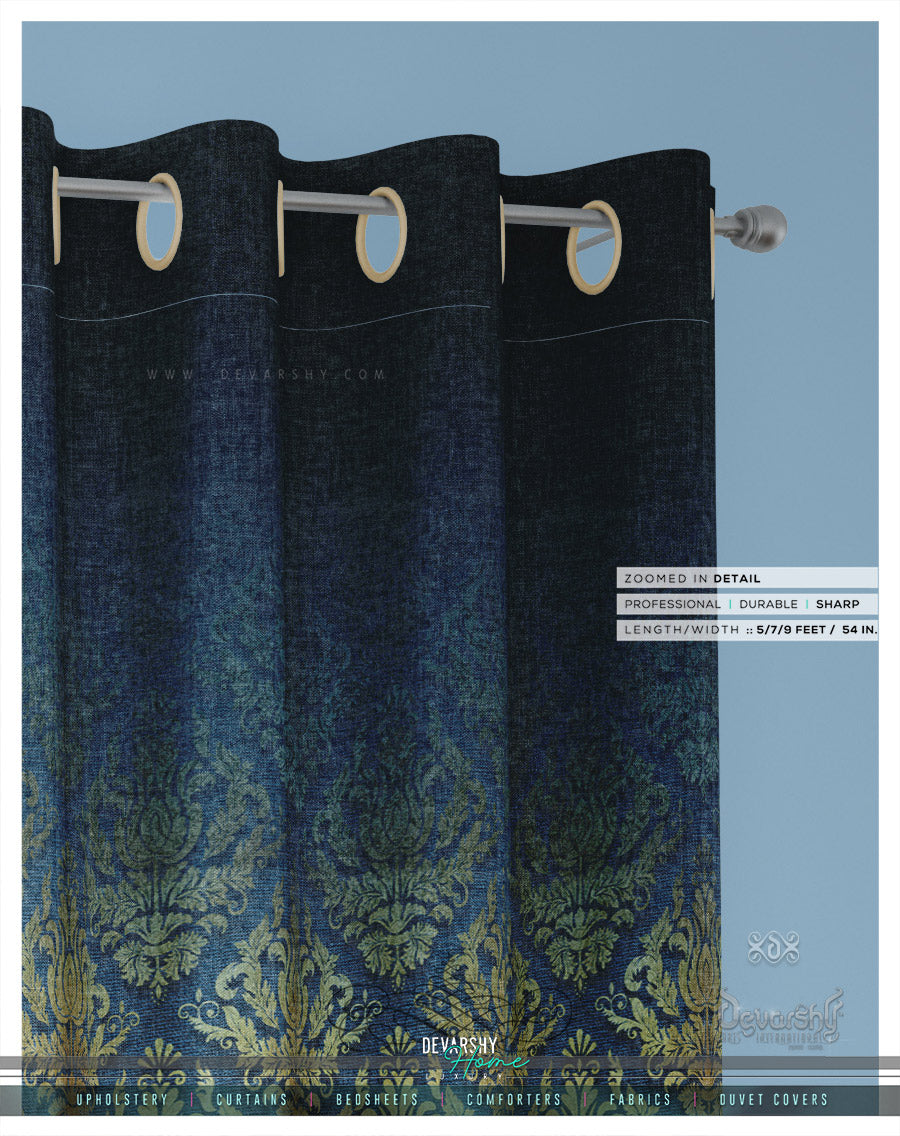 Ornate Blue Damask PREMIUM Curtain Panel. Available on 12 Fabrics. Made to Order. 100279
