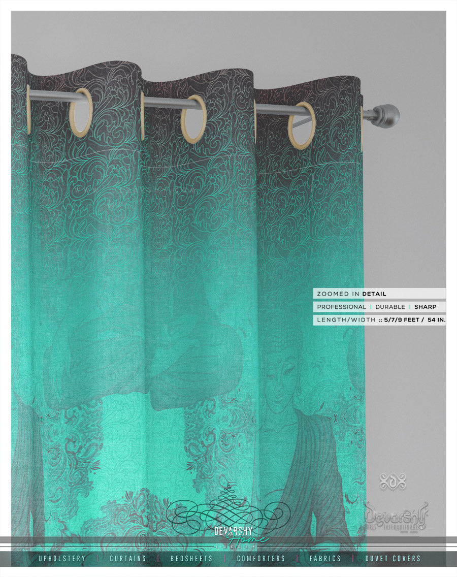 Meditating Buddha Turquoise PREMIUM Curtain Panel. Available on 12 Fabrics. Made to Order. 100285