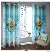 Organic Floral Print Aqua PREMIUM Curtain Panel. Available on 12 Fabrics. Made to Order. 100309