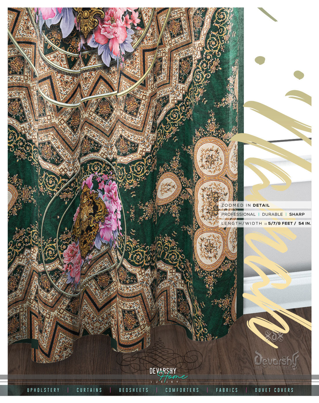 One Universe Green Mandala PREMIUM Curtain Panel. Available on 12 Fabrics. Made to Order. 100357C