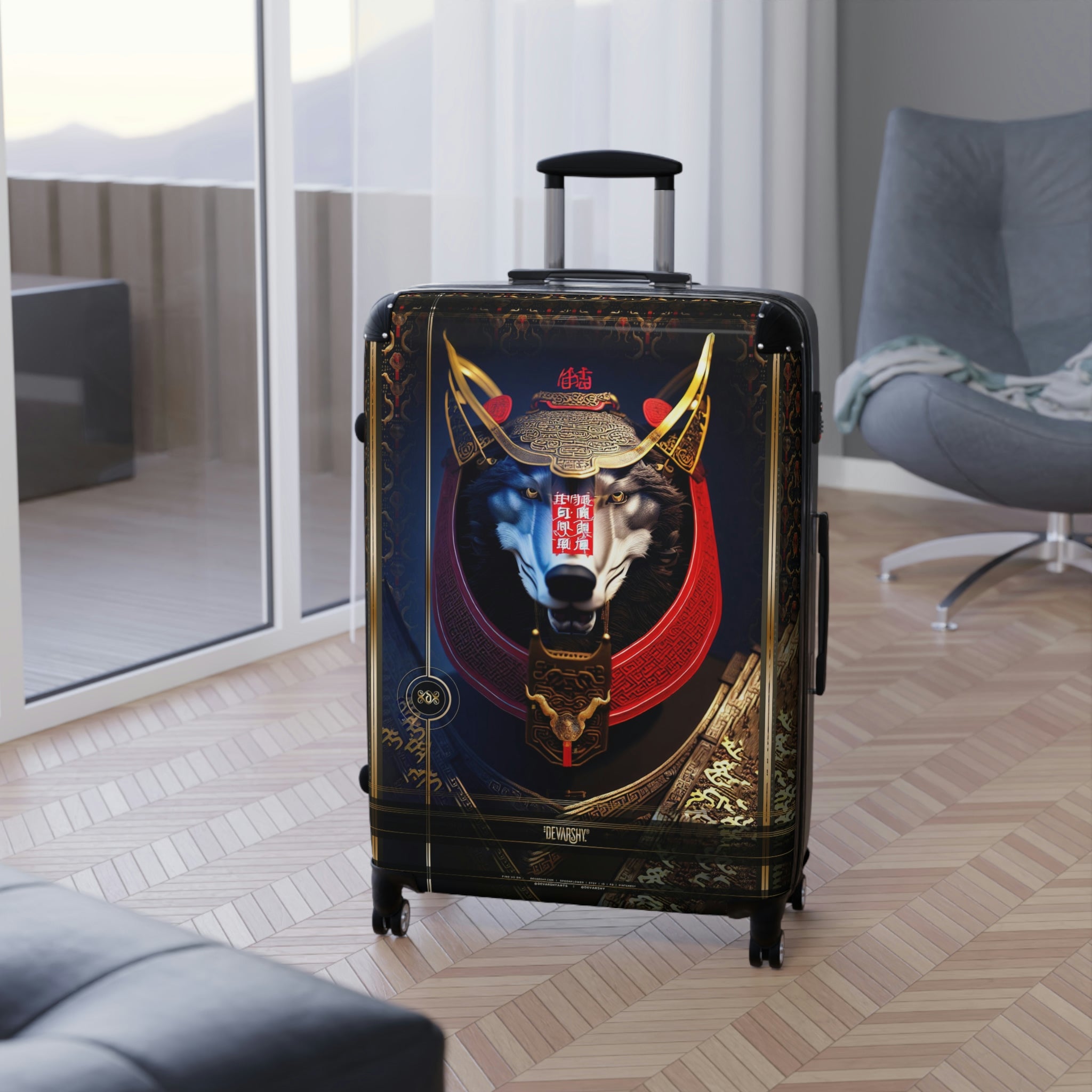 SAMURAI HUSKY Suitcase Carry-on Suitcase Robot Dog Luggage Black Hard Shell Suitcase in 3 Sizes | D20127