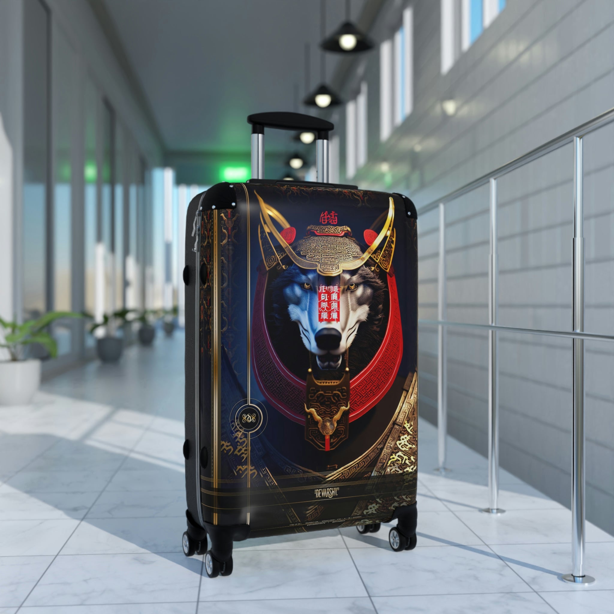 SAMURAI HUSKY Suitcase Carry-on Suitcase Robot Dog Luggage Black Hard Shell Suitcase in 3 Sizes | D20127