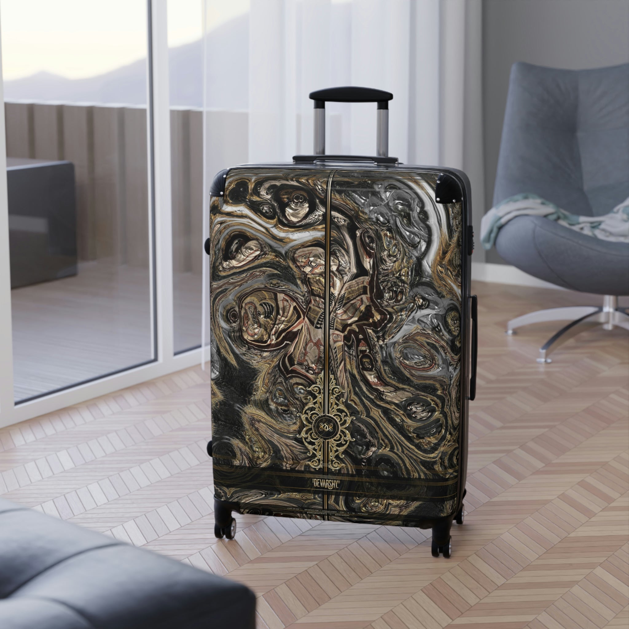 Deluge Marbling Suitcase 3 Sizes Carry-on Suitcase Brown Travel Luggage Hard Shell Suitcase | D20117