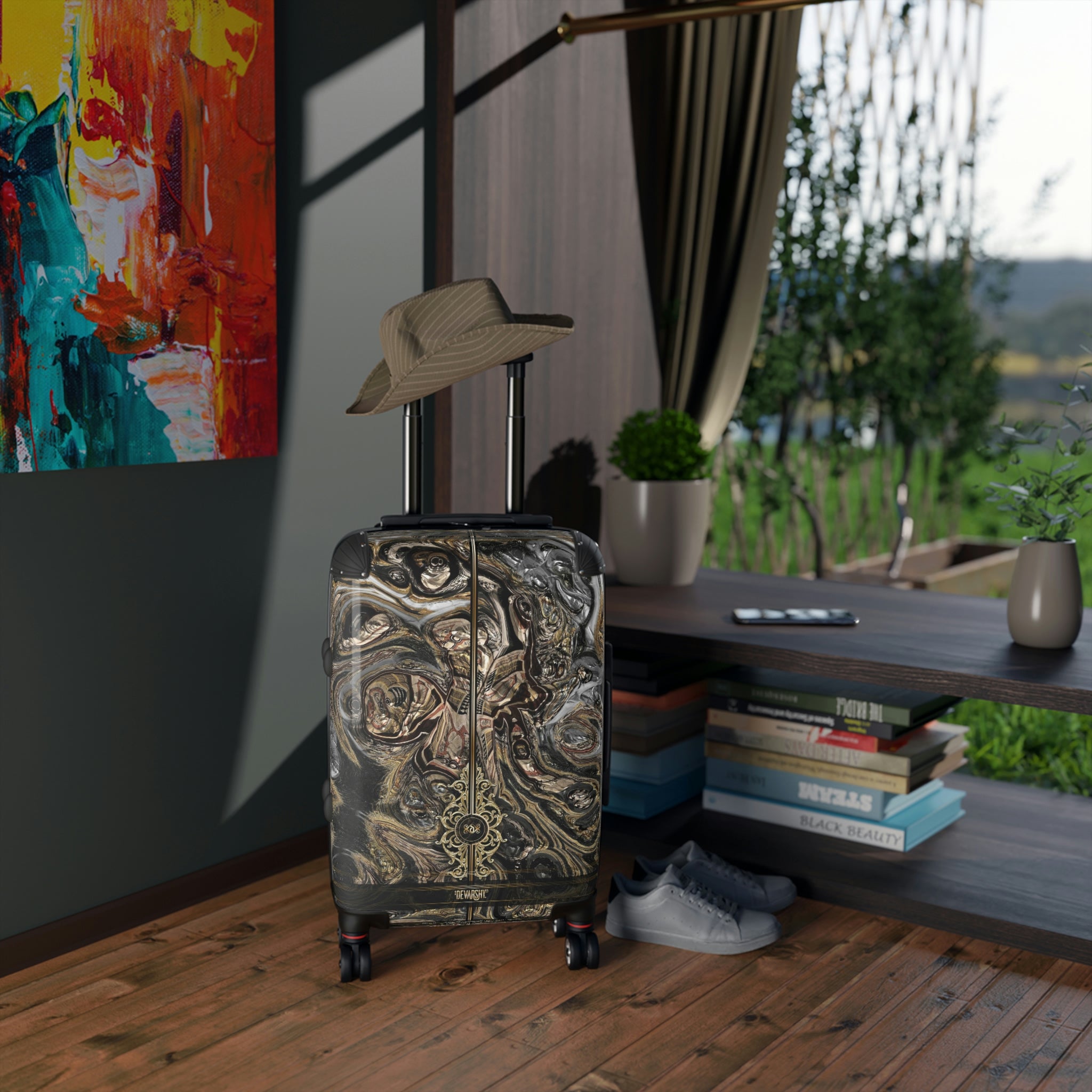 Deluge Marbling Suitcase 3 Sizes Carry-on Suitcase Brown Travel Luggage Hard Shell Suitcase | D20117