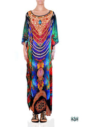 NATURE MORTE Colorful Feathers Devarshy Long Embellished Kaftan - 002