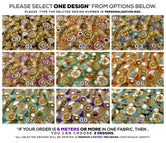 Gold Circles Apparel Fabric 3Meters+, 9 Designs | 8 Fabrics Option | Baroque Fabric By the Yard | 031