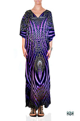 NATURE MORTE Purple Stripes Devarshy Round Neck Long Embellished Kaftan - 1036C
