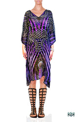 NATURE MORTE Purple Stripes Devarshy Short Crystals Embellished Kaftan - 1036C
