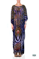 NATURE MORTE Blue Stripes Crystals Embellished Long Devarshy Kaftan - 1036B