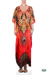 NATURE MORTE Scarlet Feathers Devarshy Long Embellished Kaftan - 1038A