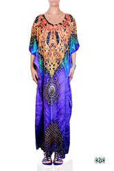 NATURE MORTE Ornate Purple Feathers Devarshy Long Embellished Kaftan - 1038B