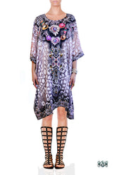 CRYSTALLIUS Decorated Stones Devarshy Pure Silk Short Embellished Kaftan - 1047A