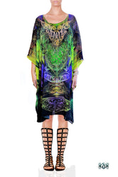 LA Futurismo Intricate Green Devarshy Short Georgette Kaftan - 1052A