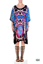 Decorative Blue Pure Silk Kaftan, Embellished Kaftan, Short Kaftan - 1053B