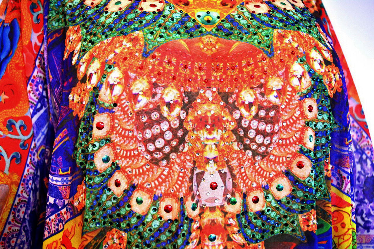 Devarshy Digital print Tibetan Style Plus Size Long Embellished Maxi Kaftan -1064B , Apparel - DEVARSHY, DEVARSHY
 - 4