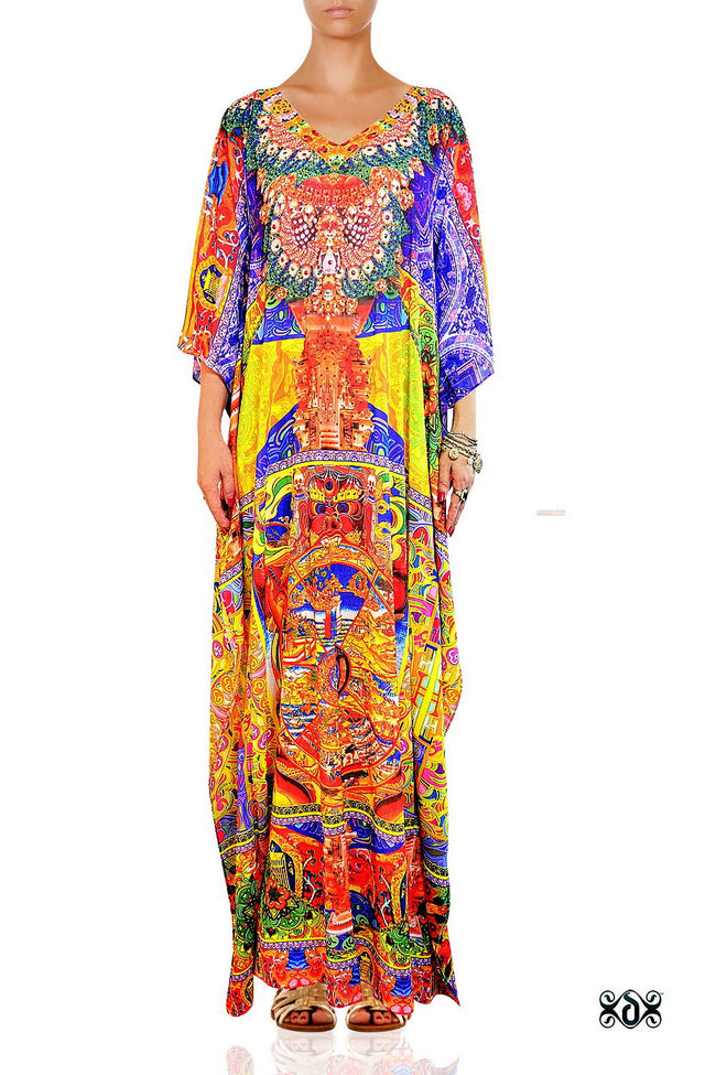 Devarshy Digital print Tibetan Style Plus Size Long Embellished Maxi Kaftan -1064B , Apparel - DEVARSHY, DEVARSHY
 - 1