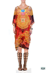 Golden Brown Kaftan, Embellished Kaftan, Short Georgette Kaftan - 1067C