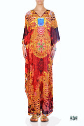 Brown Ornate Long Kaftan, Crystals Embellished Kaftan, Georgette Kaftan - 1067C