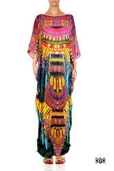 MAASAI-ENGAI Green Tribal Ornate Devarshy Long Embellished Kaftan - 1072C