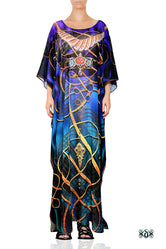 AURUM 79 Dark Spirals Devarshy Crystals Embellished Long Kaftan - 1078A