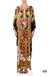 Ornamental Grey Kaftan, Crystals Embellished Caftan, Long Georgette Kaftan - 1104C