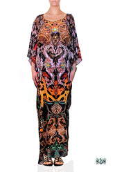 NATURE Morte Bejeweled Animal Print Devarshy Long Embellished Kaftan - 1108A
