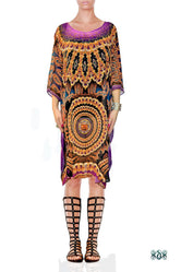 MORROQOE Violet Ornate Devarshy Embellished Short Georgette Kaftan - 1115A