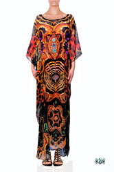 Cobweb Animal Print Kaftan, Crystals Embellished Caftan, Long Georgette Kaftan - 1117B