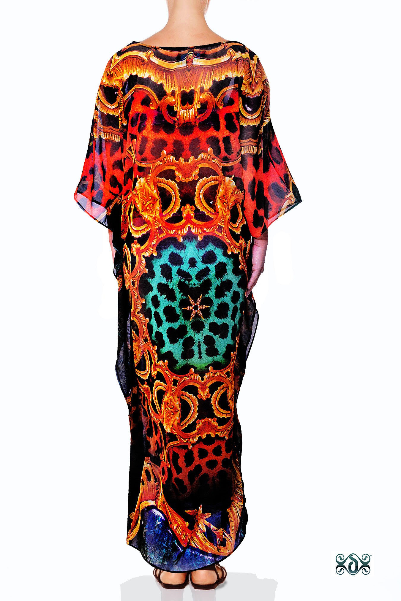 Devarshy Designer Animal Print Golden Ornate Long Embellished Kaftan Dress - 1117B , Apparel - DEVARSHY, DEVARSHY
 - 3