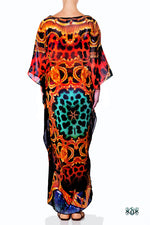 Devarshy Designer Animal Print Golden Ornate Long Embellished Kaftan Dress - 1117B , Apparel - DEVARSHY, DEVARSHY
 - 3