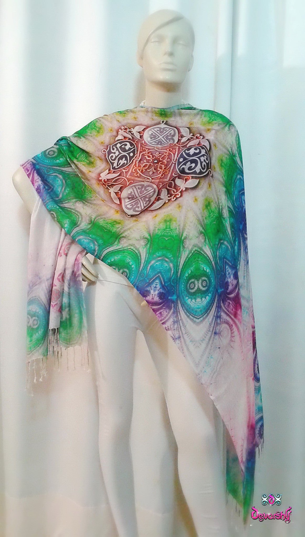 LA FUTURISMO Green Gradient Devarshy Printed Ladies Stole - 1078B.