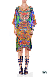 Devarshy Intricate Tibetan Thangka Printed Short Georgette Kaftan - 1064C