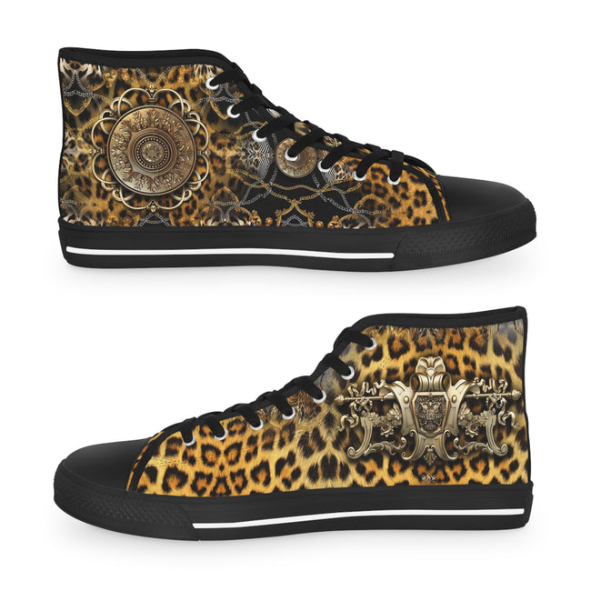 Leopard Print Shoes, Trendy High Top Sneakers, Animal Print Shoes, Unisex Canvas Shoes, Leopard Print Sneakers, Unisex Hi Tops Canvas Shoes | 006