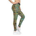 Turquoise Leggings Polynesian Art Leggings Women Sports Wear Spandex Leggings Women Aqua Lounge Wear | 100530