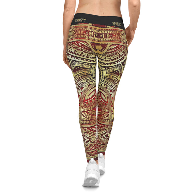 Burgundy Leggings Polynesian Art Leggings Women Sports Wear Spandex Leggings Women Red Lounge Wear | 100531